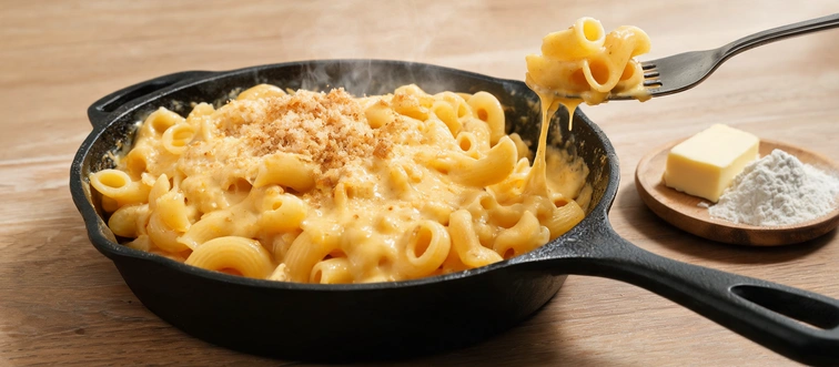This golden, bubbling skillet favorite is traditionally made with a roux and elbow pasta
