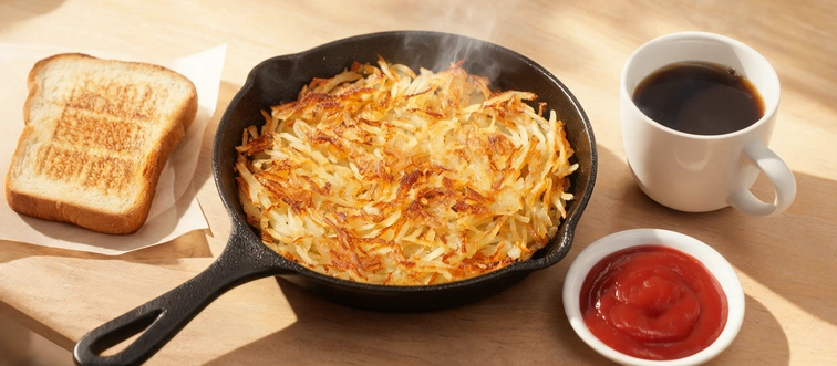 This iconic breakfast potato is grated, pressed, and fried until incredibly crispy.