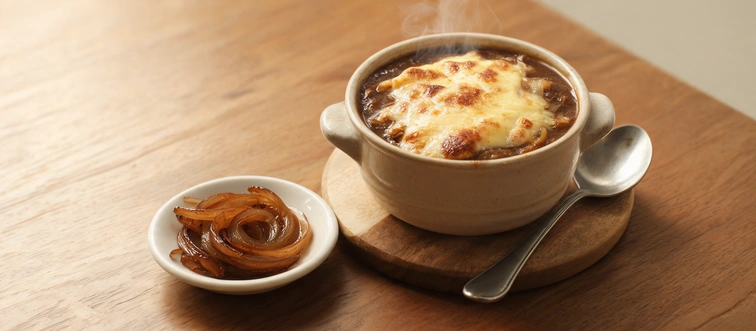 This French classic relies on caramelized onions and a melted gruyere crouton