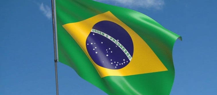 Picture a bright, tropical plate: a green background, a golden-yellow diamond, and a deep blue sphere. Which South American nation serves up this striking flag?